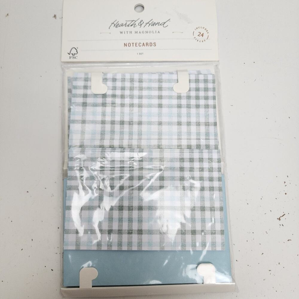 Hearth & Hand with Magnolia Blue Gingham 12 Notecards w/ Envelopes Set of 2